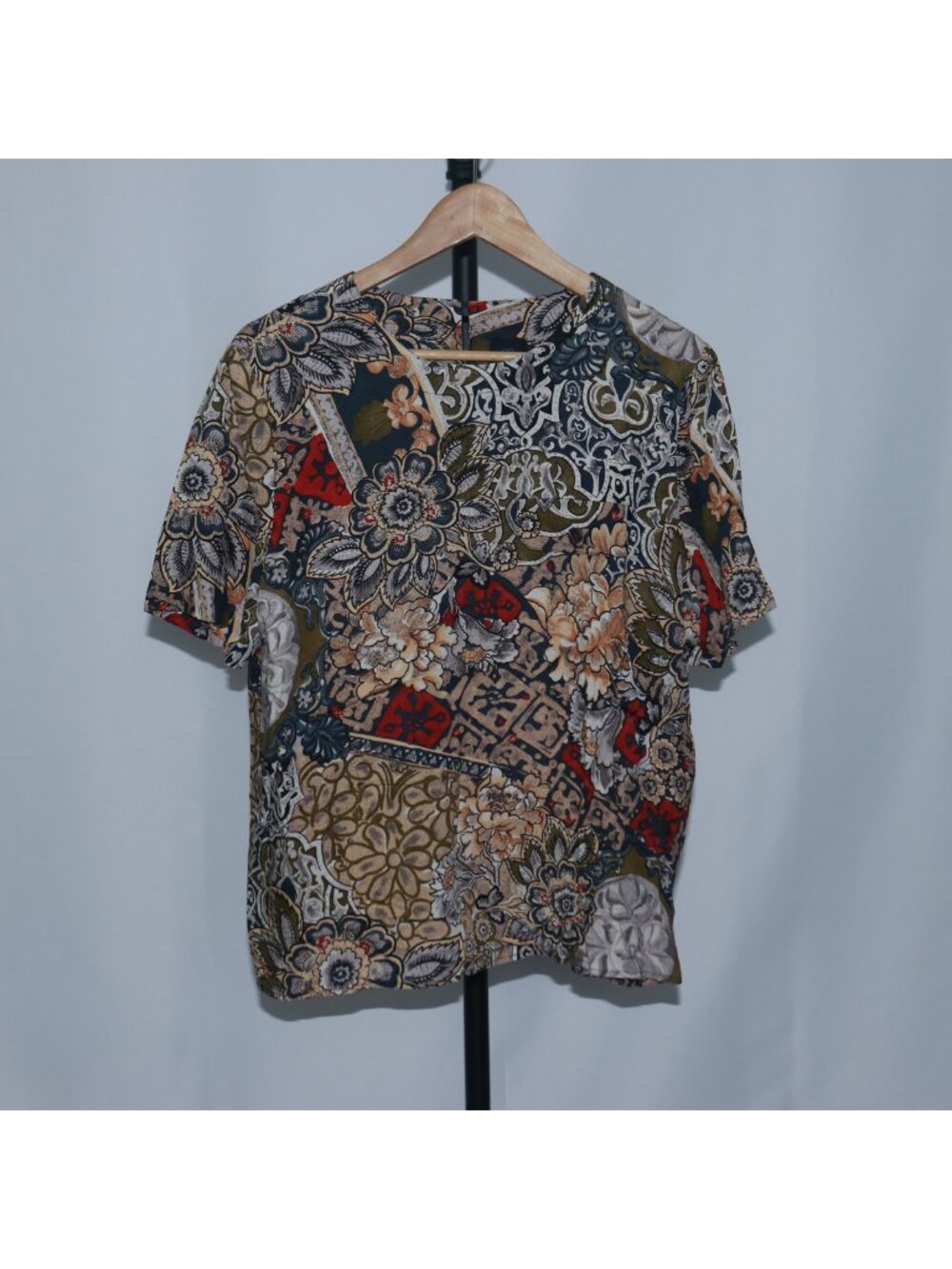 Panther Womens Colorblock Floral T-Shirt Black Made in USA Size 12